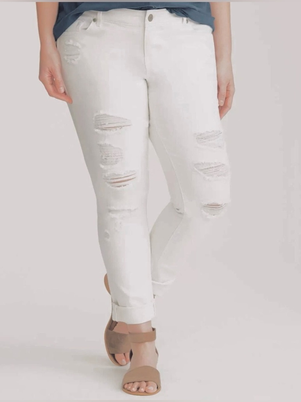 Torrid White Distressed Summer Denim Boyfriend Plus Jeans With Stretch Size 14
